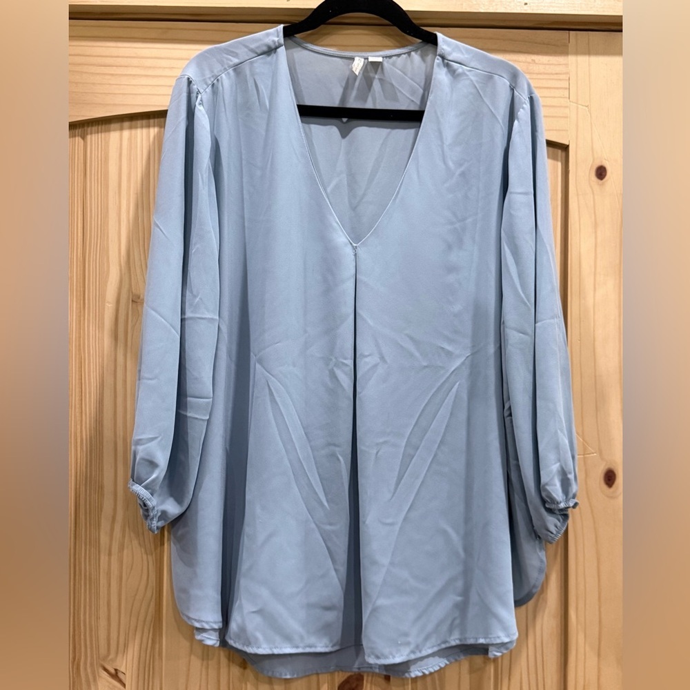 Light Blue Women's V-Neck Blouse